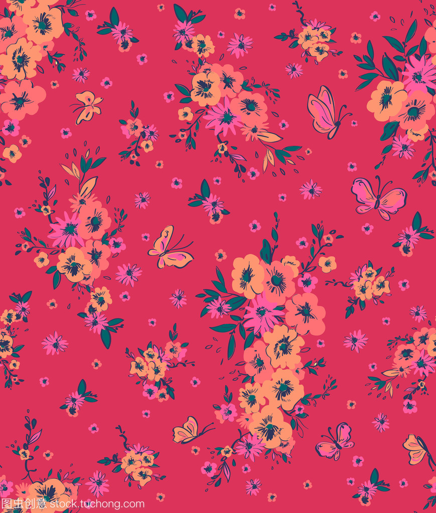 矢量無縫溫柔手繪藝術夏季花草圖案