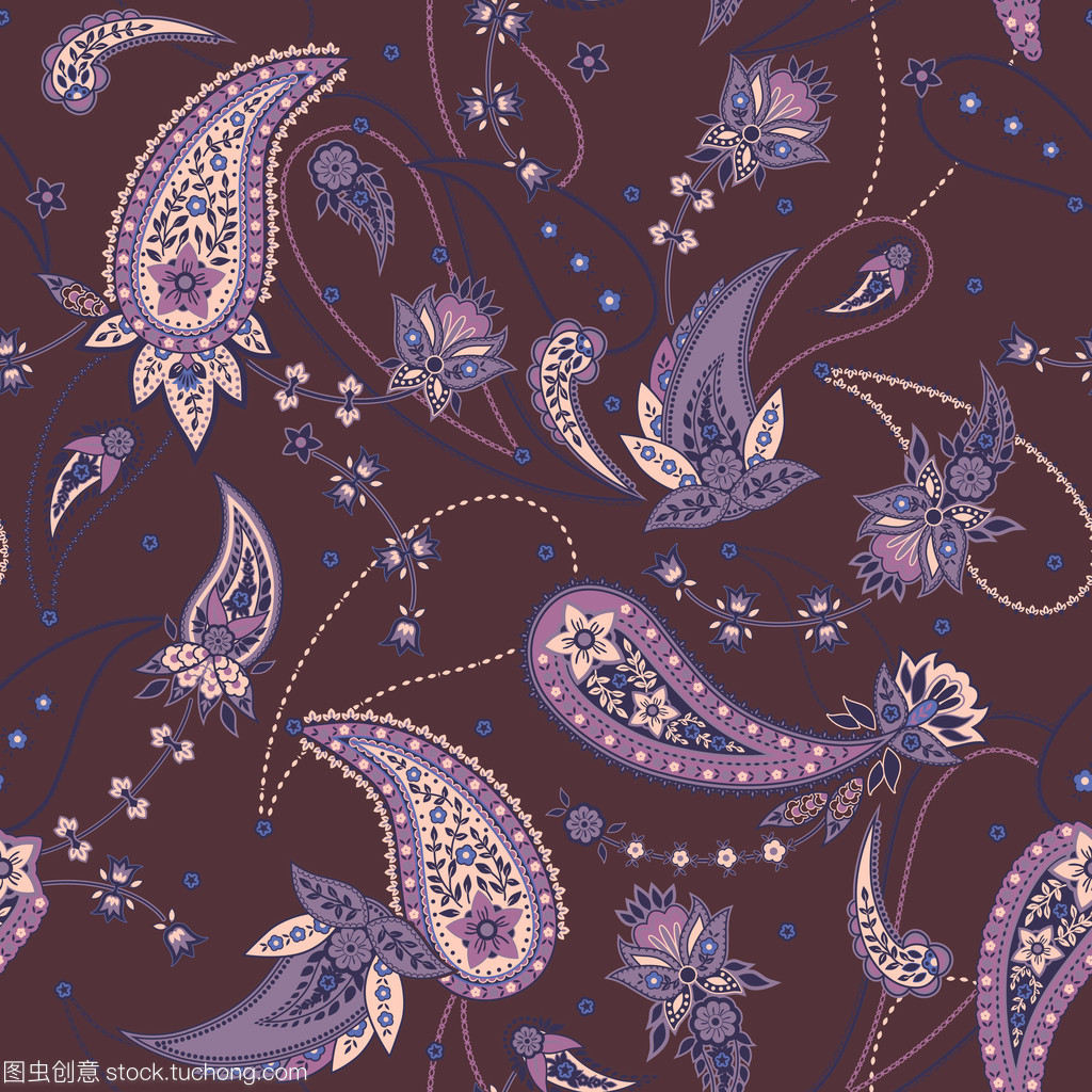 矢量無縫溫柔浪漫花佩斯利圖案 花布的經典與優雅